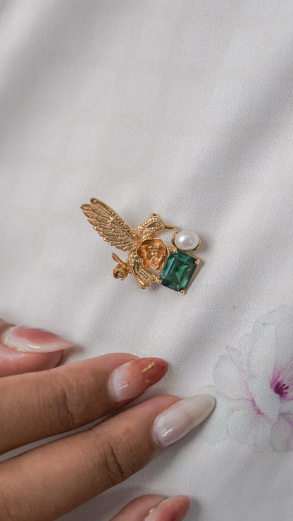Hummingbird Brooch with Green Quartz