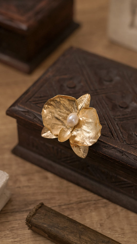 Moon Orchid Brooch in Brass