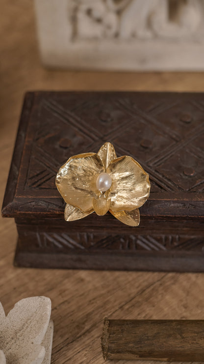 Moon Orchid Brooch in Brass