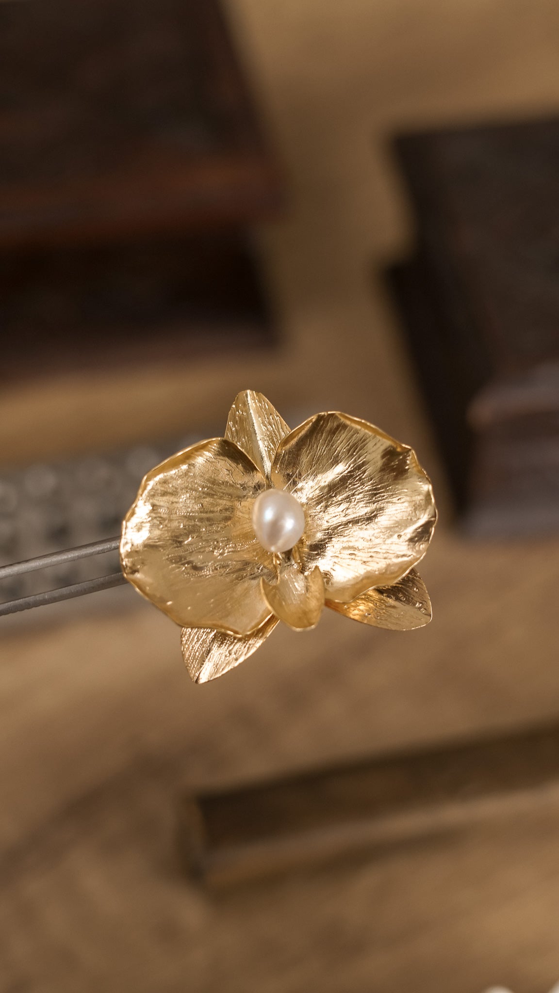 Moon Orchid Brooch in Brass
