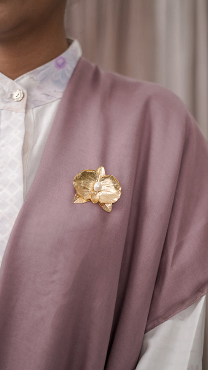 Moon Orchid Brooch in Brass
