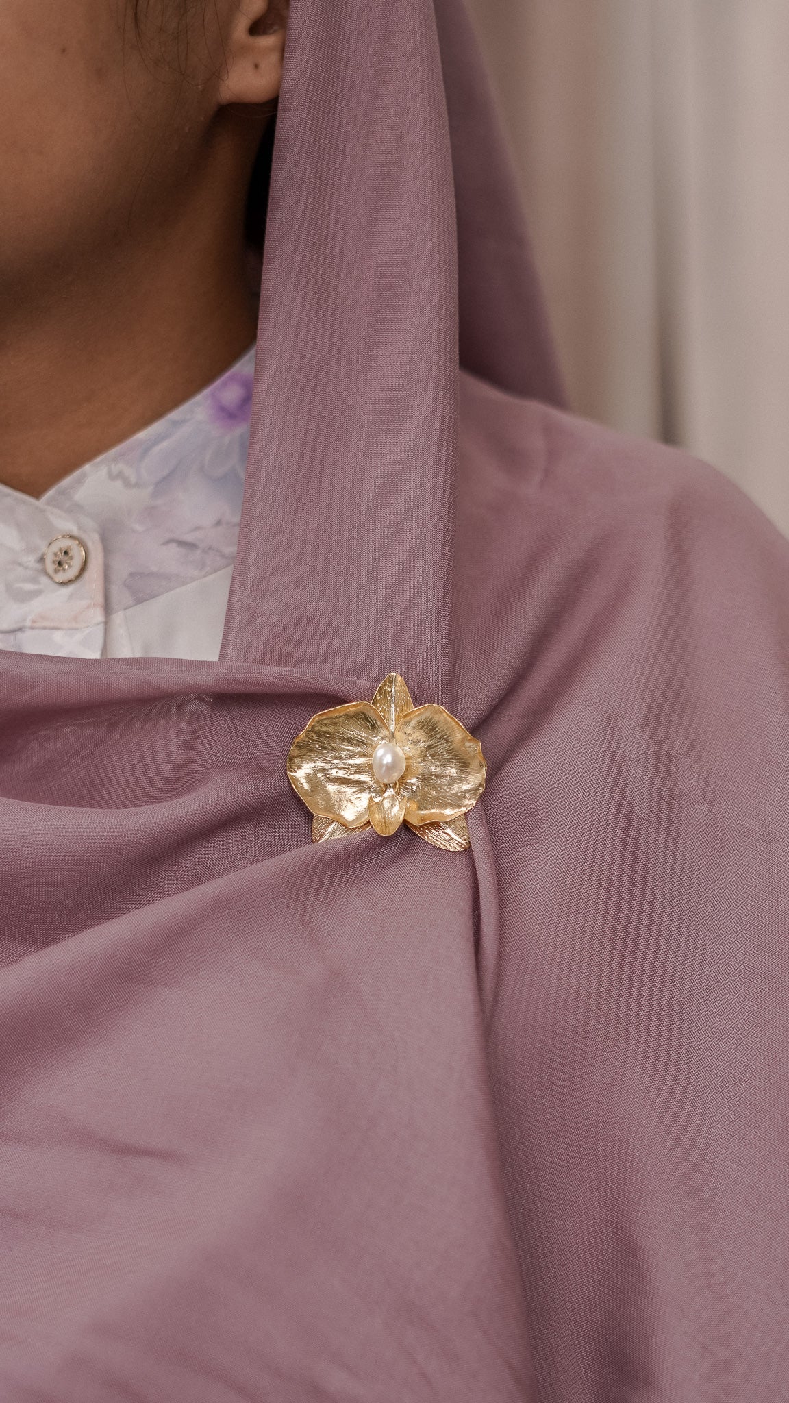 Moon Orchid Brooch in Brass