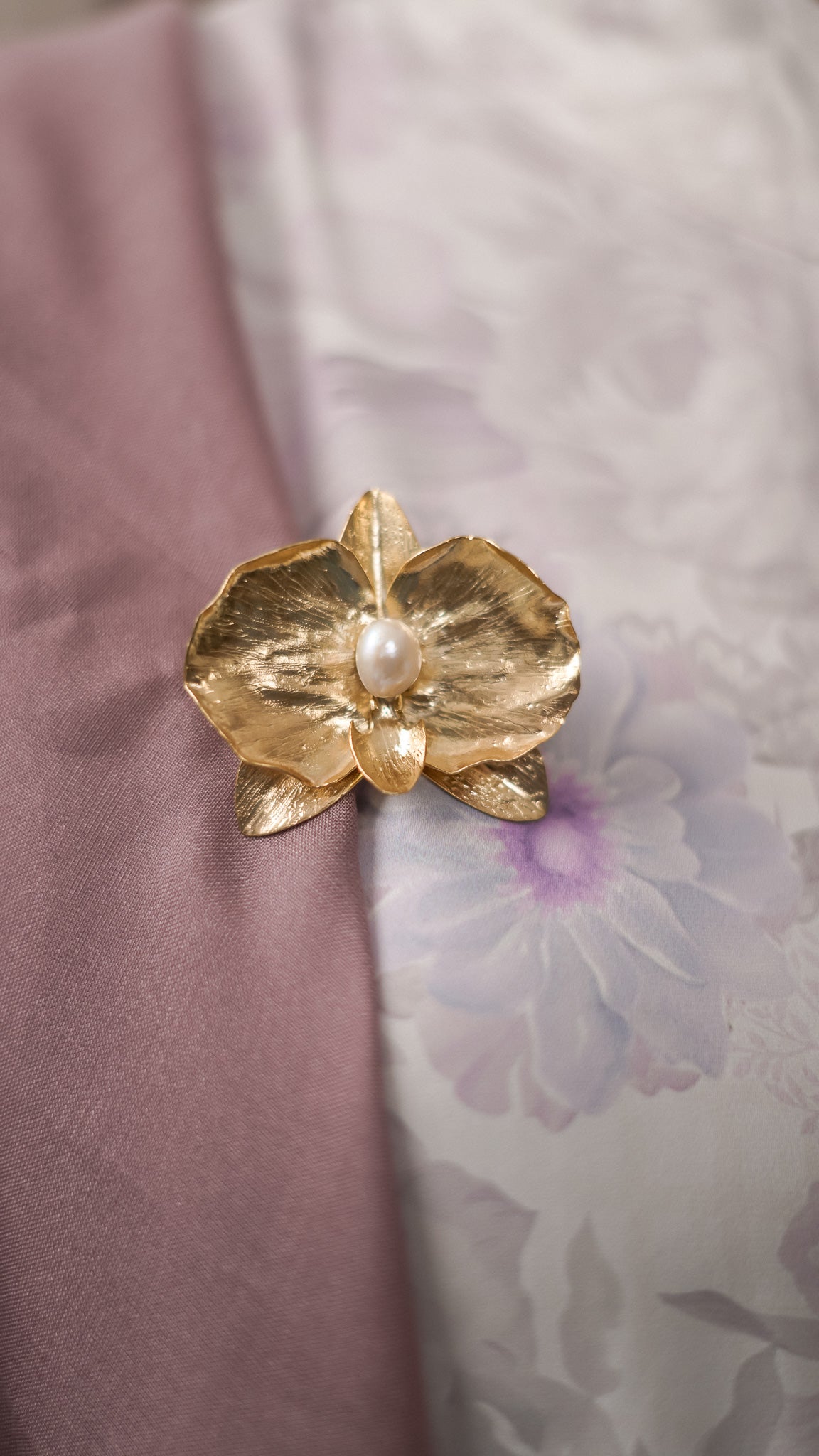 Moon Orchid Brooch in Brass